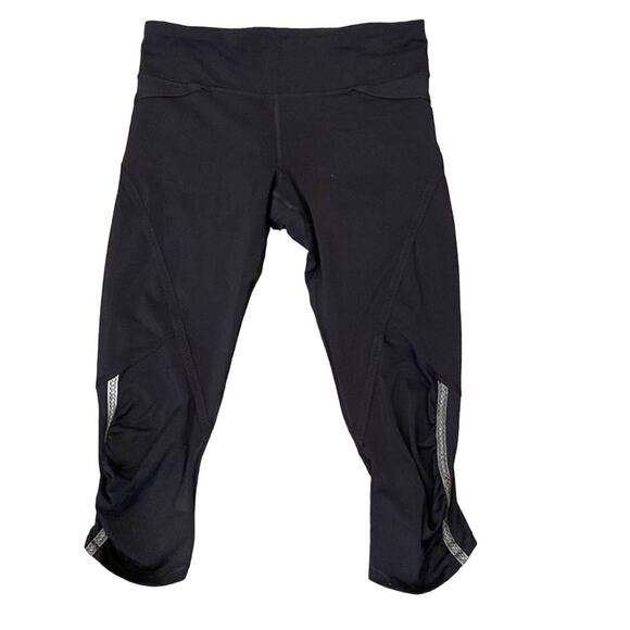 LULULEMON Black Reflective Cropped Running Leggings Tights 4 - Picture 1 of 6